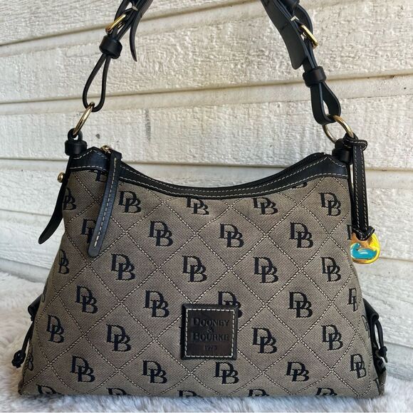 DOONEY & BOURKE Black Grey Y2K Hobo Baguette Shoulder Bag Zip Zip - Picture 1 of 11